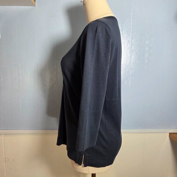 L.L. Bean Extra Small Dark Blue 1/4 Sleeve Pleated Lightweight Casual T-Shirt - Picture 2 of 9